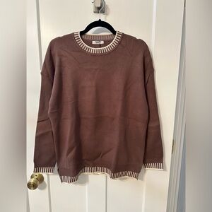 Women's Brown Sweater with tags with cream stitching on neck and sleeves
